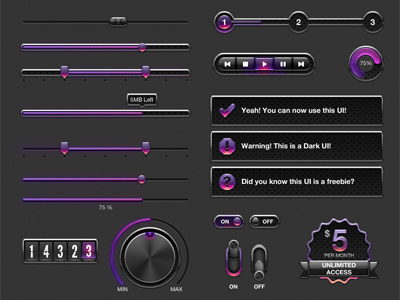 Dark Ui kit. Full version freebie psd