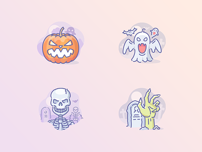 Halloween icons ghost halloween icojam illustrations pumpkin scenarium skeleton zombie