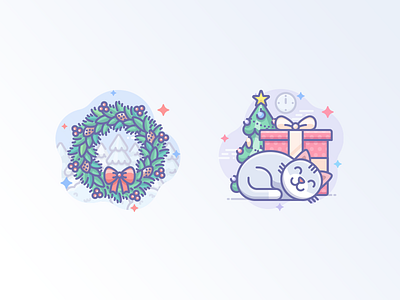 Christmas wreath cat christmas gift icojam icon new year present scenarium tree wreath x mas xmas