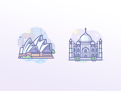 Australia Sydney Opera House, India Taj Mahal agra australia crown of the palaces icojam icons india mausoleum palace scenarium sydney sydney opera house taj mahal