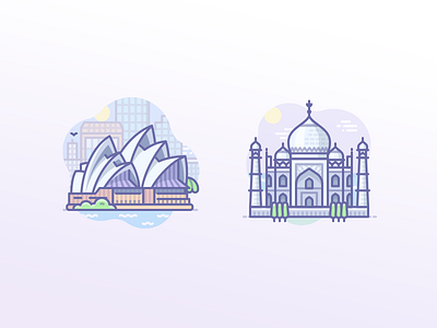 Australia Sydney Opera House, India Taj Mahal