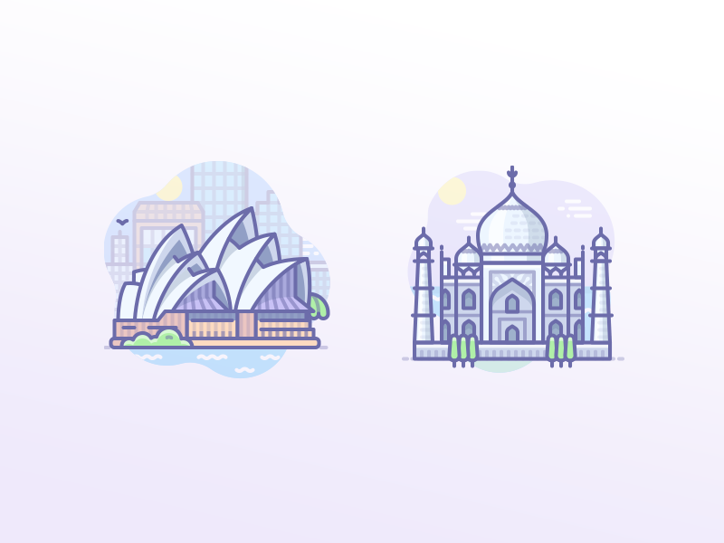 Australia Sydney Opera House, India Taj Mahal mausoleum palace crown of the palaces agra icojam icons scenarium india taj mahal sydney opera house sydney australia
