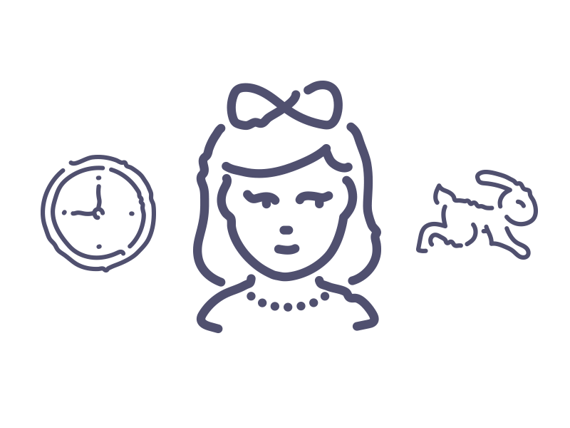 Unisketch alice clock girl hand drawn icons rabbit unisketch