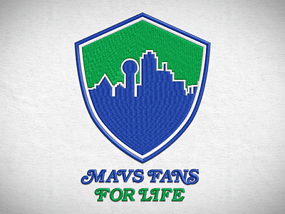 Mavs Fans For Life logotype dallas embroidery mavericks mavs nba shield skyline