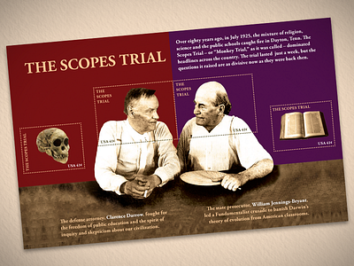Scopes Trial Stamps Sheet darrow evolution monkey scopes stamp tennessee trial