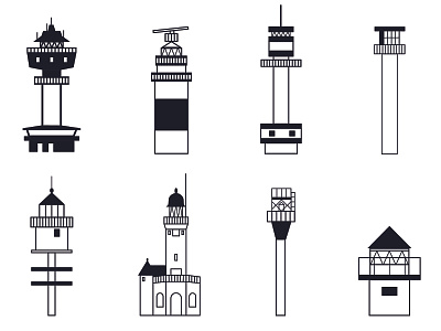 Vector lighthouses in Kiel adobe illustrator black and white lighthouse lighthouse logo vector vector art vector illustration