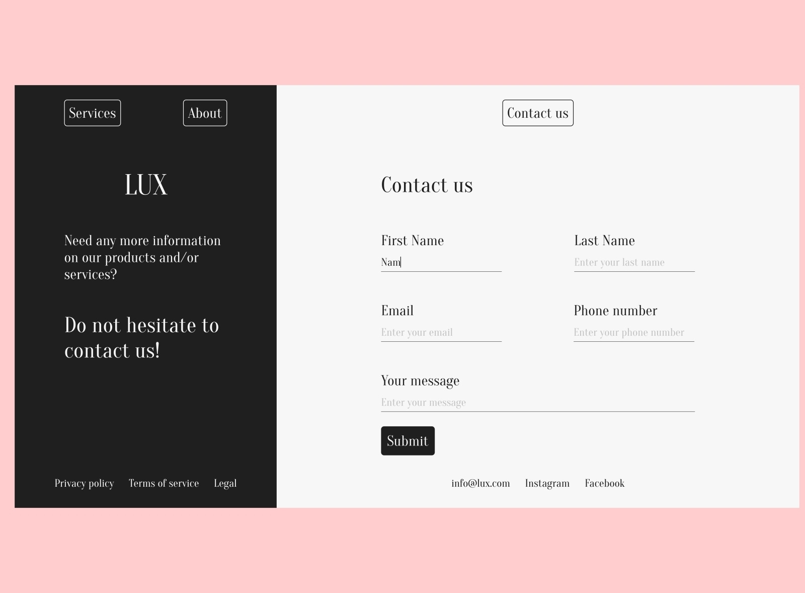 Contact Us Page/Form UI by Namik Durakovic on Dribbble