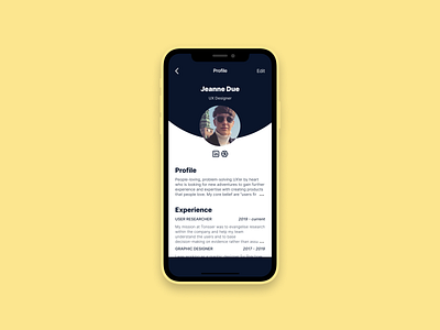 Resume / Profile Page dailyui ios mobile product design profile ui design