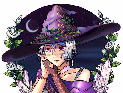 Witch (YCH commision) anime anime art art artwork crystal illustration roses witch