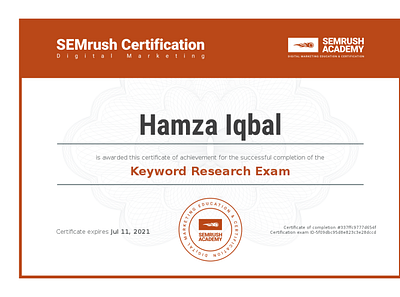 Certificate keyword research exam advertisment branding keyword optimization off page seo seo