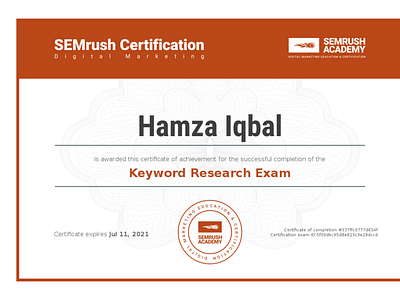 Certificate keyword research exam