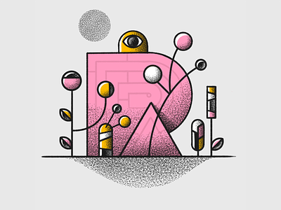 36 Days of Type 07 - R 2d 36daysoftype 36daysoftype07 alien art design grain graphic design illustration letters mural plants space totem typography