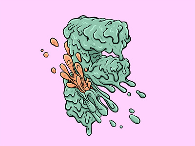 "F" for 36 Days of Type 80s d drippy goo green grime gum orange pink slime typography