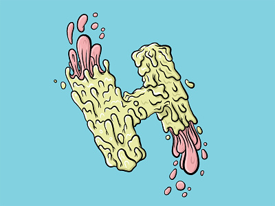 "H" for 36 Days of Type 80s blue drippy goo green grime gum h pink slime typography
