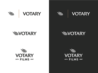 Votary Films Logo System branding film flame logo symbol wing wordmark
