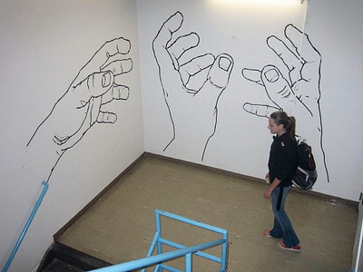 Stairwell tape murals