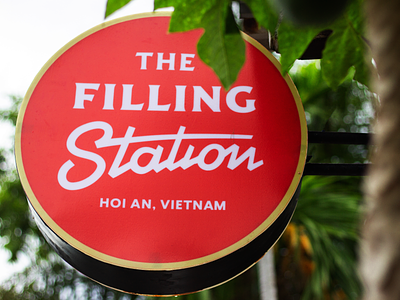 the filling station circle sign american food filling hoi an identity logo restaurant sign station vietnam