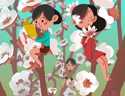 Apricot Blossom 🌸 apricot children book illustration design flowers green illustrations kids illustration