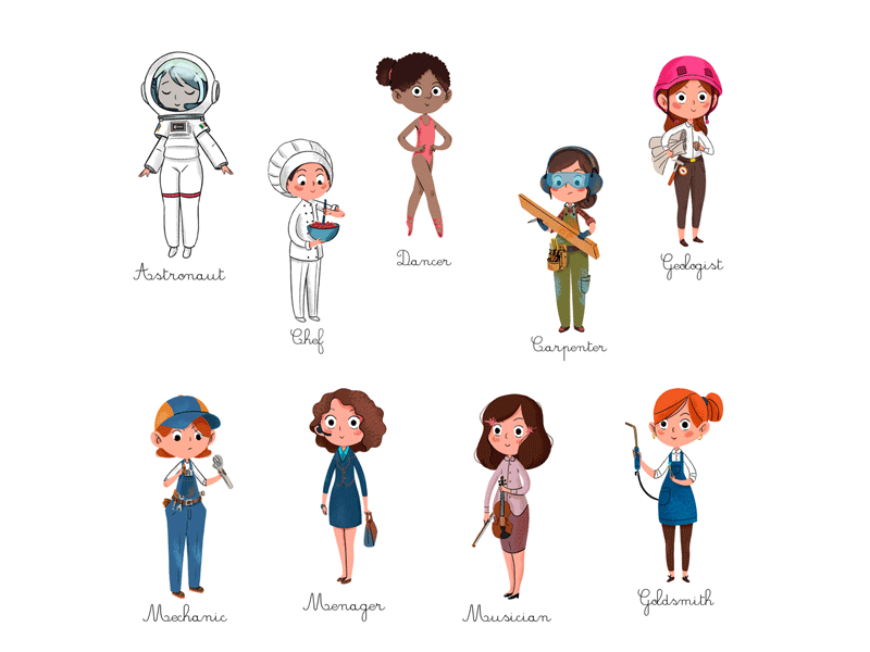 Professions characterdesign children book illustration design flash cards gif gif animated illustration kids art kids illustration learning