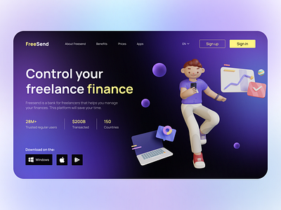 Finance control main page app banner branding design illustration landing landing page main main page typography ui