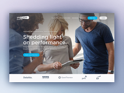 Spotlight Reporting homepage saas sign up xero