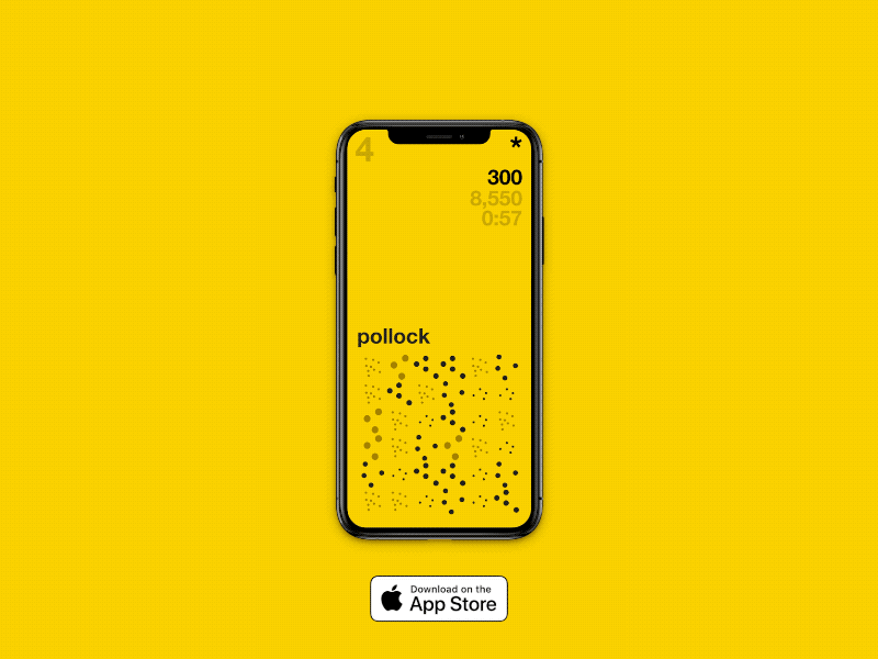 Jackson Pollock Match3 akzidenz grotesk app art design design app duotone game interface ios jacksonpollck japan match3 monotone poster touch typography ui ux yellow