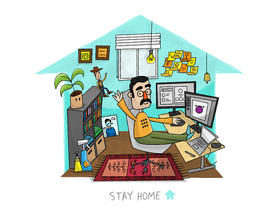 I Stay at Home! artist cartoon character coronavirus covid19 disney home house illustration safe stayhome workspace