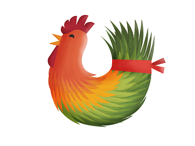 The Rooster bird colorful diigital drawing illustration norooz nowruz persian plant ribbon rooster