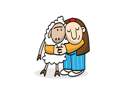 Haji Stickers: Hug animal cartoon character character design design digitalart funny illustration old man persian sheep sticker vector
