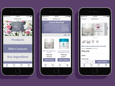 DermaE Mobile Redesign axure rp ecommerce invision mobile design prototype redesign sketch ux uxdesign