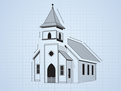 Church Blueprint Graphic blueprint church illustration lines