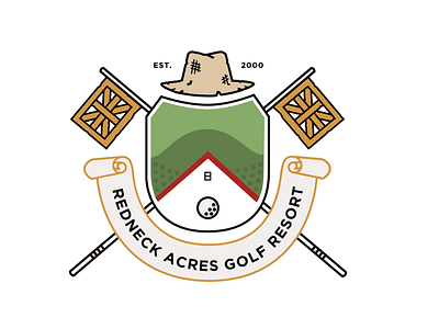 Redneck Acres banner crest flag golf golf ball hat illustration line logo