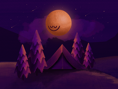 Silence colorful concept digital painting illustration modern moon night silence sleep tent tree