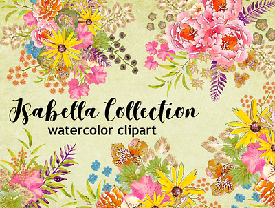 isabella collection etsy instant download png printable watercolor flowers watercolor illustration wedding design