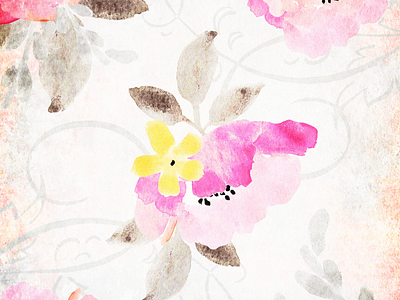 Whimsical watercolor florals in shades of pink, gray and yellow