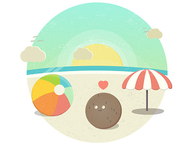 Clueless Coconut beach beachball blue cartoon coconut cute fun heart sand threadless umbrella yellow