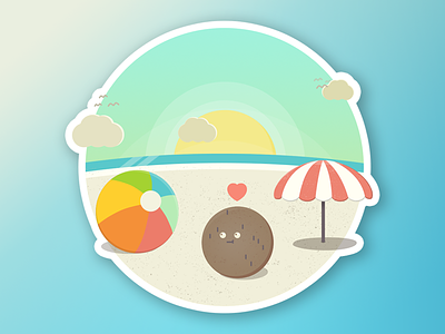 Clueless Coconut Sticker ball beach beachball character design coconut cute heart love rebound sticker sticker mule texture