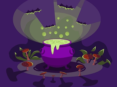 helloween 2020 bat boiler illustration mushrooms