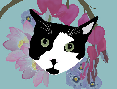 Pet 3 art cat flowers illustration portrait