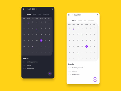 Calendar App UI Design app calendar dark design graphic design layout design light mobile ui ui design website design