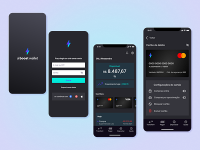 Ui boost wallet app app bank black credit credit card dark darkdesign darkui debit finance interface mobile payment study uiboost uidesign visualdesign wallet