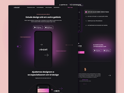 Landing page - for launching ui boost app app colorful dark dark ui darktheme education illustration landingpage launch minimalist neon pink purple study uiboost uidesign visualdesign webdesign