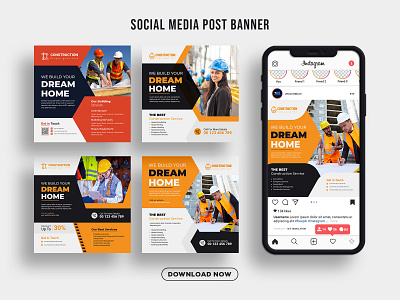 Construction Agency Dream Home Instagram Banner advertise agency apartment banner template build your dream home building construction construction agency corporate corporate banner house house for sale instagram post modern dream home property real estate real estate agency social media post