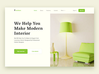 Furniture Landing Page Website Design clean furniture app furniture design furniture landing page furniture website futniture hero section homepage interface interior interior agency interior design interior landing page landing page ui ux web app web design web design agency website design