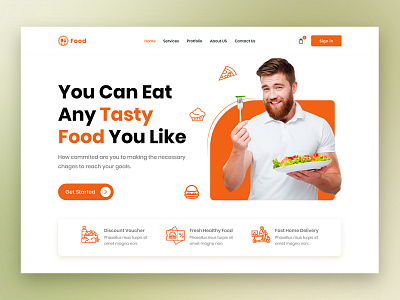 Food Order: Restaurant Website Design. delivery food food app food delivery service food order fruit healthy hero section home page interface landing page minimalist restaurants trendy ui ui design uiux ux webdesign website design