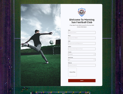 Football club joining form #DailyUI dailyui design landing design ui web