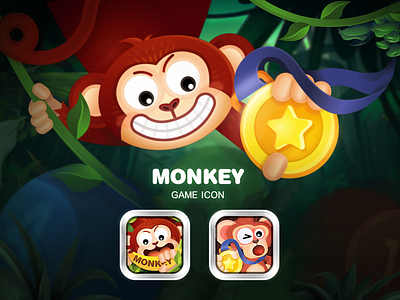 Monkey Icon banana design game icon illustration illustrator medal monkey vector 插畫 猴子 獎牌 香蕉