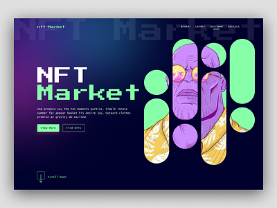 NFT Market place - Landing page comics design interface landing page landingpage marketplace marvel marvel comics nft marketplacee ntf persona thanos ui uiux user userinterface ux web interface webdesign website