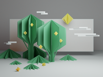 Green & Lemons 3d design graphic design lemon origami render tree