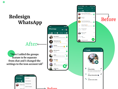 Redesign WhatsApp app branding design graphic design illustration illustrator typography ui ux website